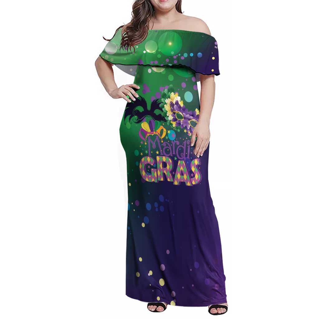 Mardi Gras Masquerade Mask Family Matching Off Shoulder Maxi Dress and Hawaiian Shirt NOLA Vibe - Wonder Print Shop