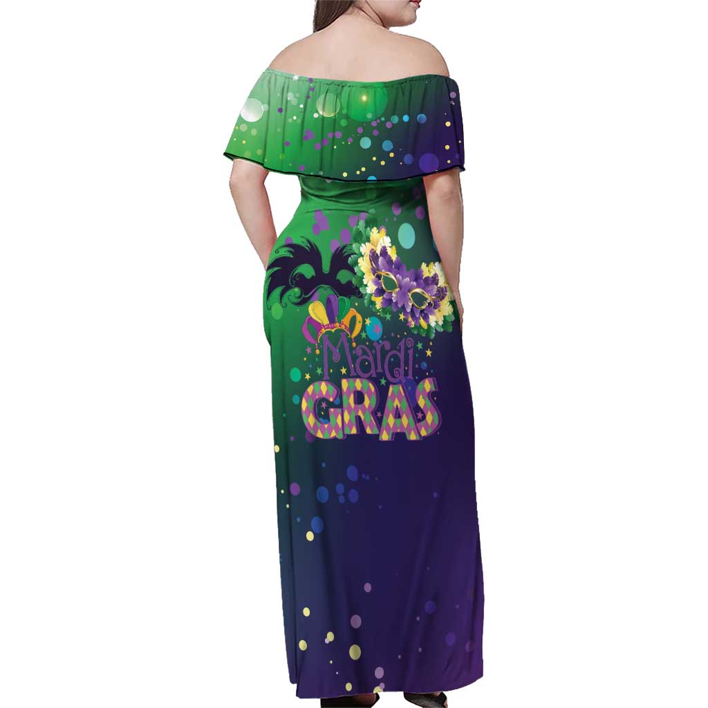 Mardi Gras Masquerade Mask Family Matching Off Shoulder Maxi Dress and Hawaiian Shirt NOLA Vibe - Wonder Print Shop