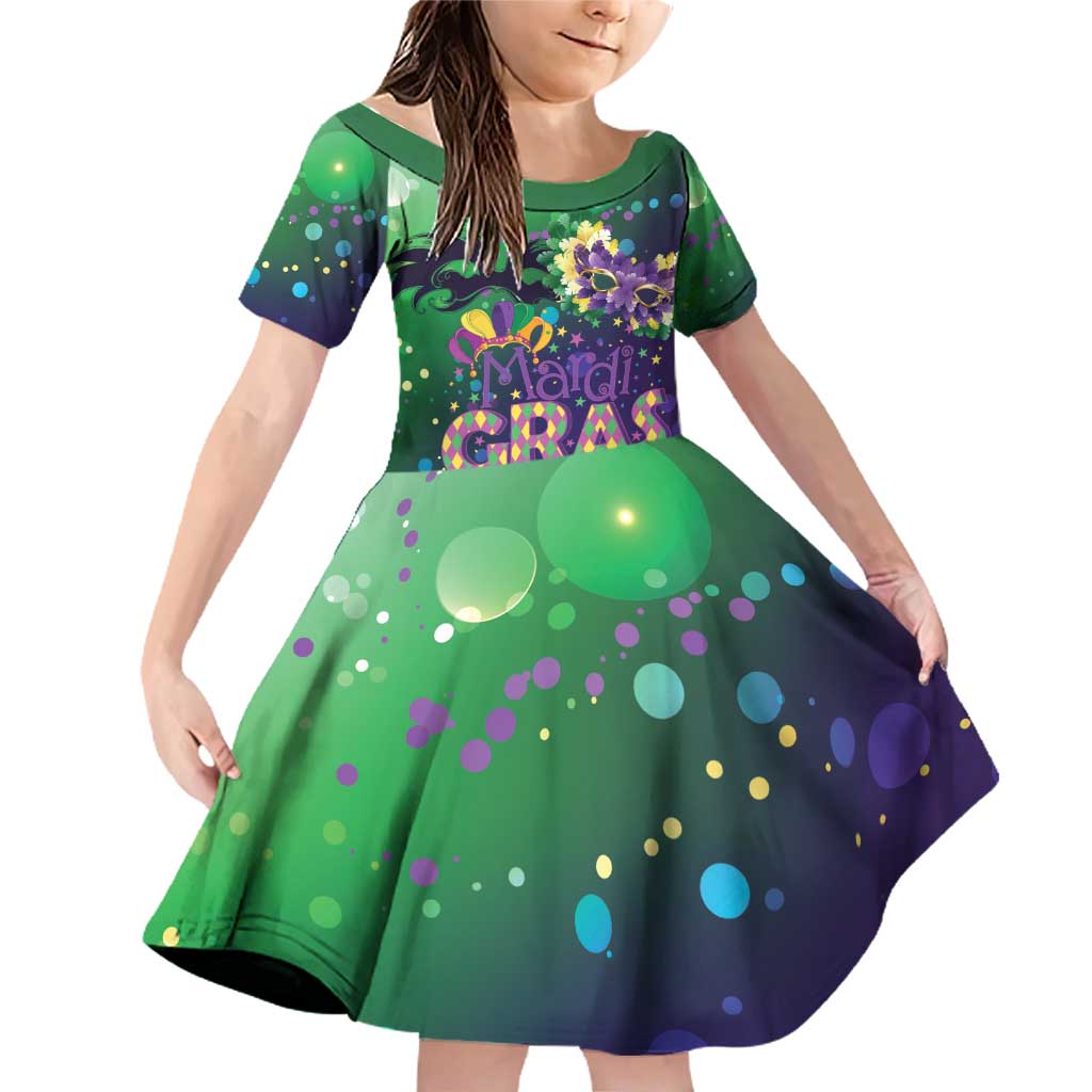 Mardi Gras Masquerade Mask Family Matching Off Shoulder Short Dress and Hawaiian Shirt NOLA Vibe - Wonder Print Shop