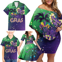 Mardi Gras Masquerade Mask Family Matching Off Shoulder Short Dress and Hawaiian Shirt NOLA Vibe - Wonder Print Shop