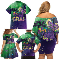 Mardi Gras Masquerade Mask Family Matching Off Shoulder Short Dress and Hawaiian Shirt NOLA Vibe - Wonder Print Shop