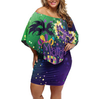 Mardi Gras Masquerade Mask Family Matching Off Shoulder Short Dress and Hawaiian Shirt NOLA Vibe - Wonder Print Shop