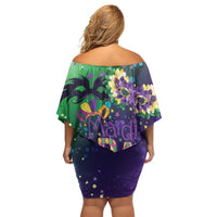 Mardi Gras Masquerade Mask Family Matching Off Shoulder Short Dress and Hawaiian Shirt NOLA Vibe - Wonder Print Shop
