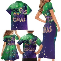 Mardi Gras Masquerade Mask Family Matching Short Sleeve Bodycon Dress and Hawaiian Shirt NOLA Vibe - Wonder Print Shop