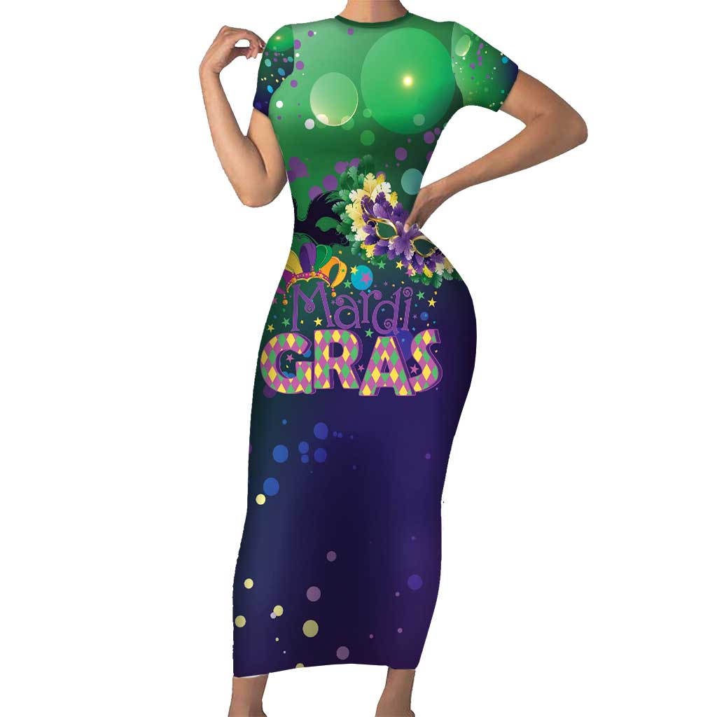 Mardi Gras Masquerade Mask Family Matching Short Sleeve Bodycon Dress and Hawaiian Shirt NOLA Vibe - Wonder Print Shop