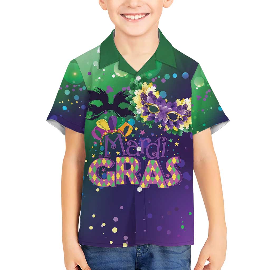 Mardi Gras Masquerade Mask Family Matching Short Sleeve Bodycon Dress and Hawaiian Shirt NOLA Vibe - Wonder Print Shop
