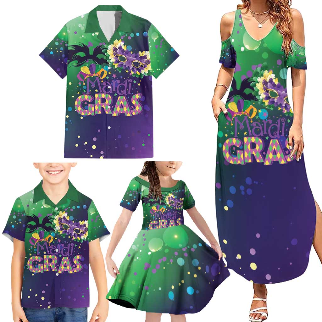 Mardi Gras Masquerade Mask Family Matching Summer Maxi Dress and Hawaiian Shirt NOLA Vibe - Wonder Print Shop