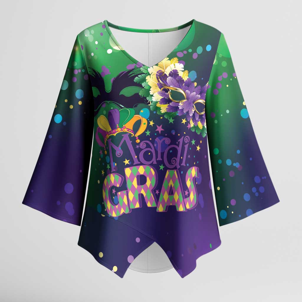 Mardi Gras Masquerade Mask Kimono Sleeve Blouse NOLA Vibe - Wonder Print Shop