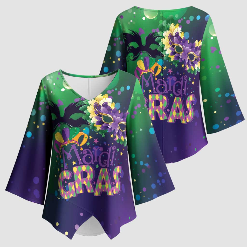 Mardi Gras Masquerade Mask Kimono Sleeve Blouse NOLA Vibe - Wonder Print Shop