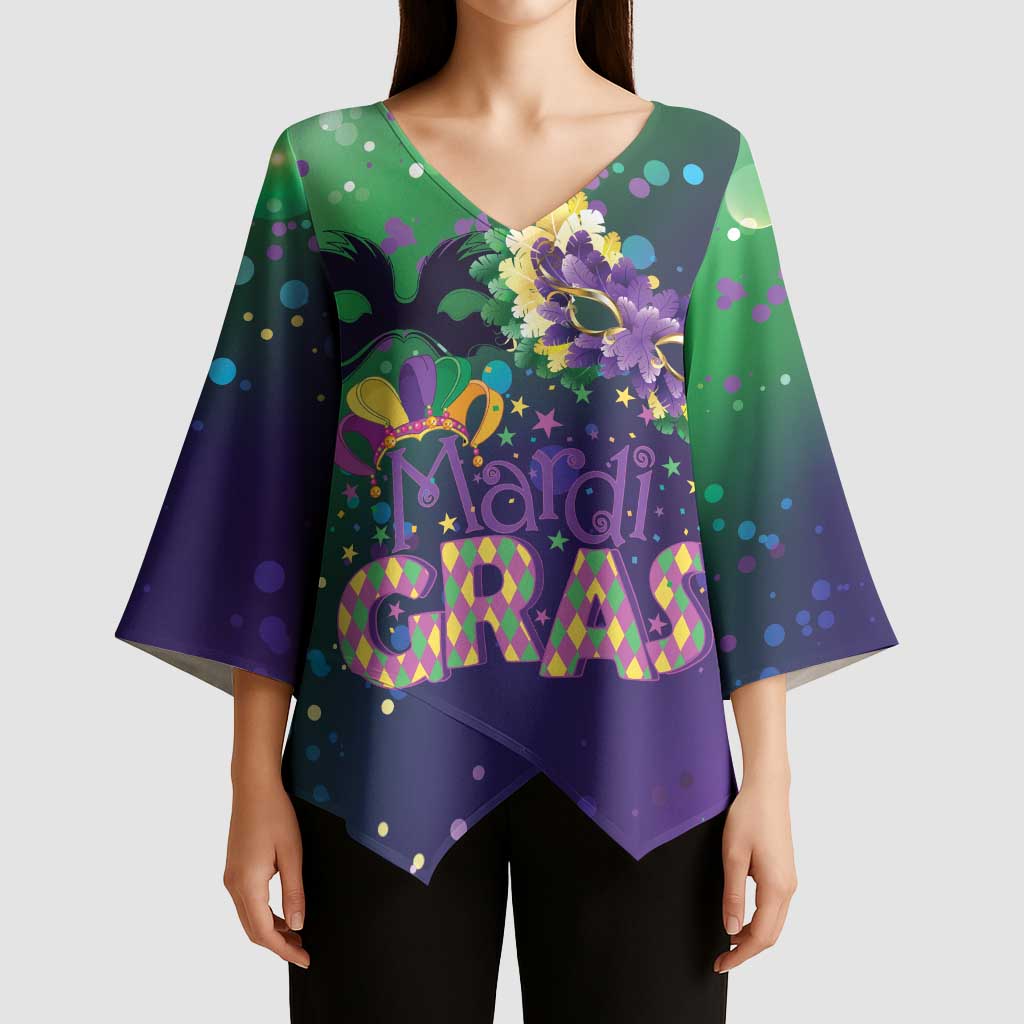 Mardi Gras Masquerade Mask Kimono Sleeve Blouse NOLA Vibe - Wonder Print Shop