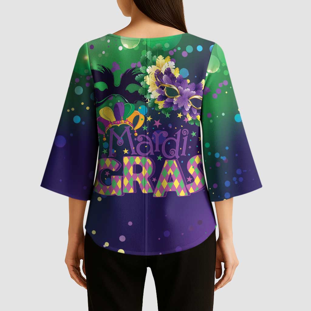 Mardi Gras Masquerade Mask Kimono Sleeve Blouse NOLA Vibe - Wonder Print Shop