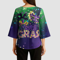 Mardi Gras Masquerade Mask Kimono Sleeve Blouse NOLA Vibe - Wonder Print Shop