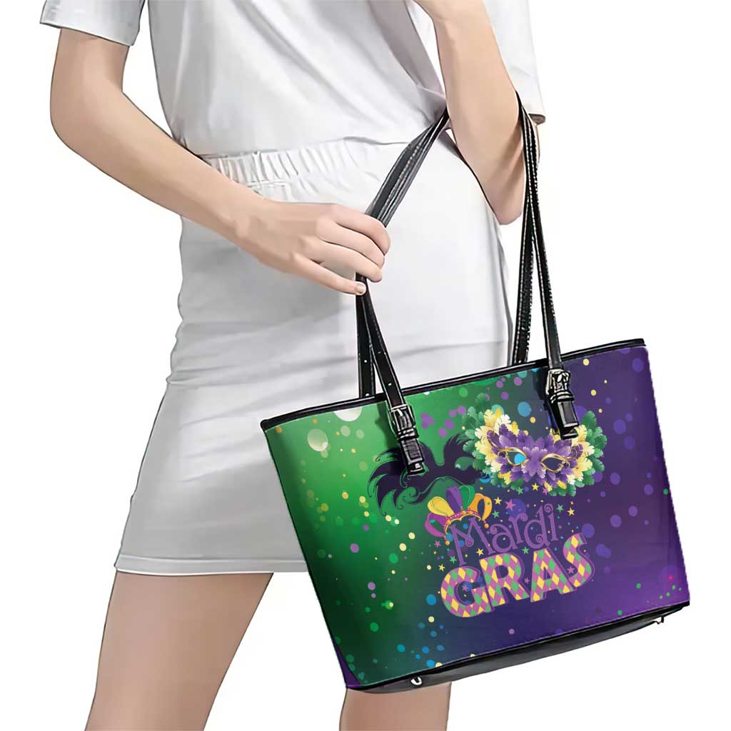 Mardi Gras Masquerade Mask Leather Tote Bag NOLA Vibe - Wonder Print Shop