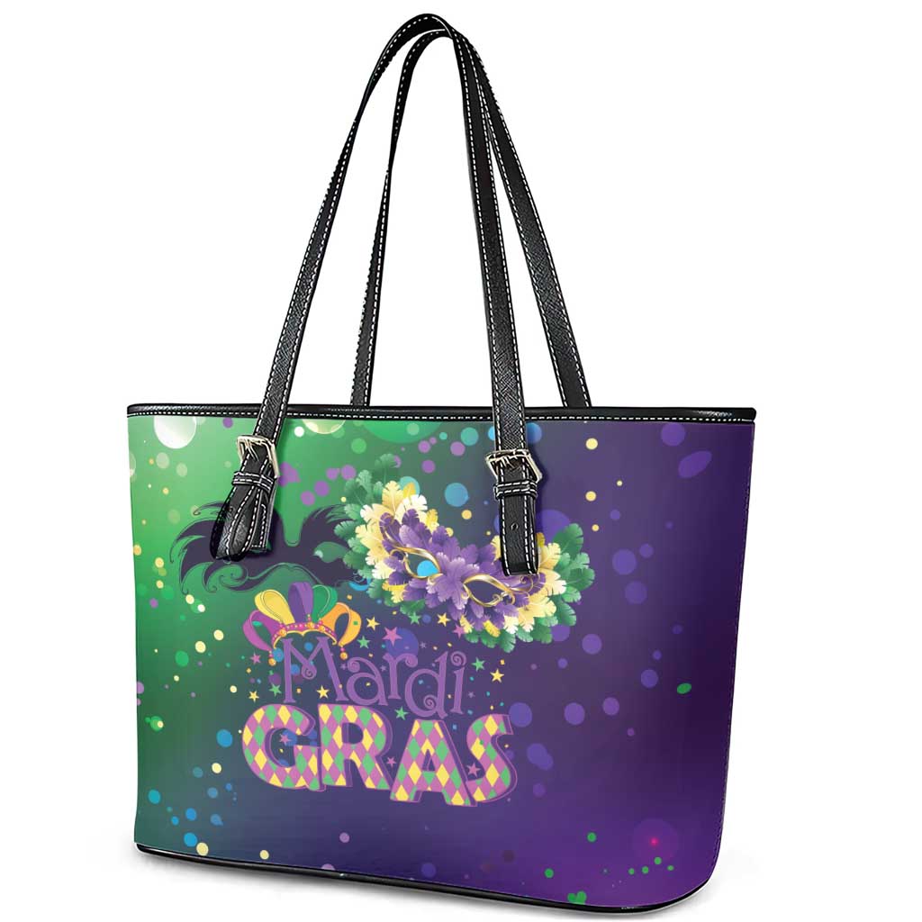 Mardi Gras Masquerade Mask Leather Tote Bag NOLA Vibe - Wonder Print Shop