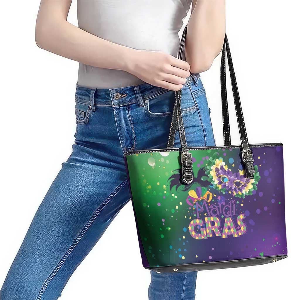 Mardi Gras Masquerade Mask Leather Tote Bag NOLA Vibe - Wonder Print Shop