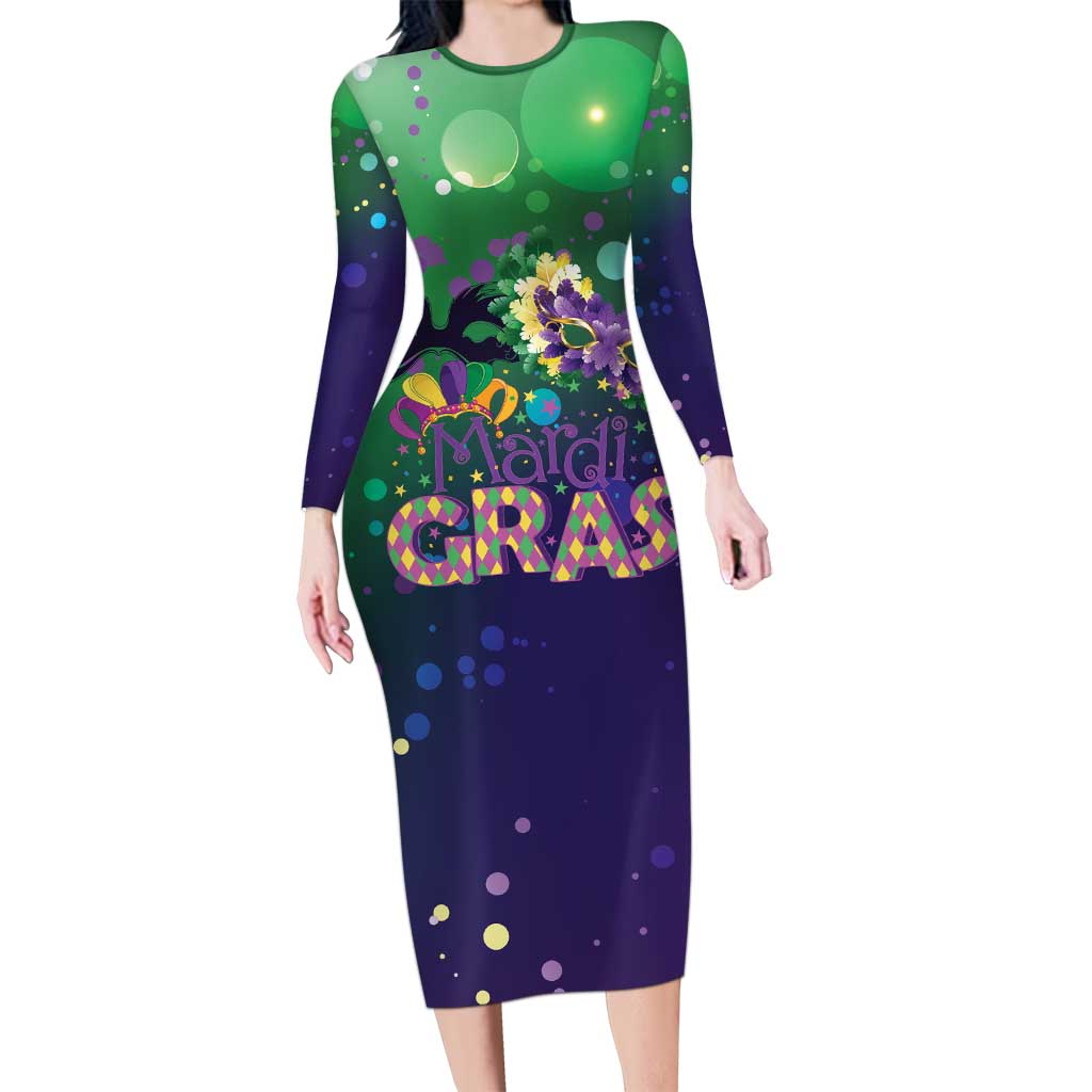 Mardi Gras Masquerade Mask Long Sleeve Bodycon Dress NOLA Vibe - Wonder Print Shop