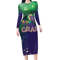 Mardi Gras Masquerade Mask Long Sleeve Bodycon Dress NOLA Vibe - Wonder Print Shop