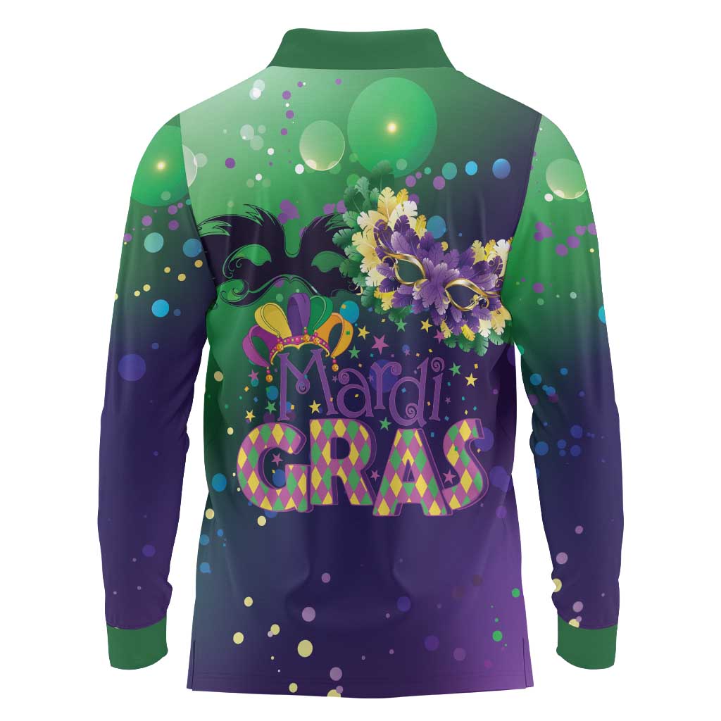 Mardi Gras Masquerade Mask Long Sleeve Polo Shirt NOLA Vibe - Wonder Print Shop