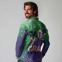 Mardi Gras Masquerade Mask Long Sleeve Polo Shirt NOLA Vibe - Wonder Print Shop