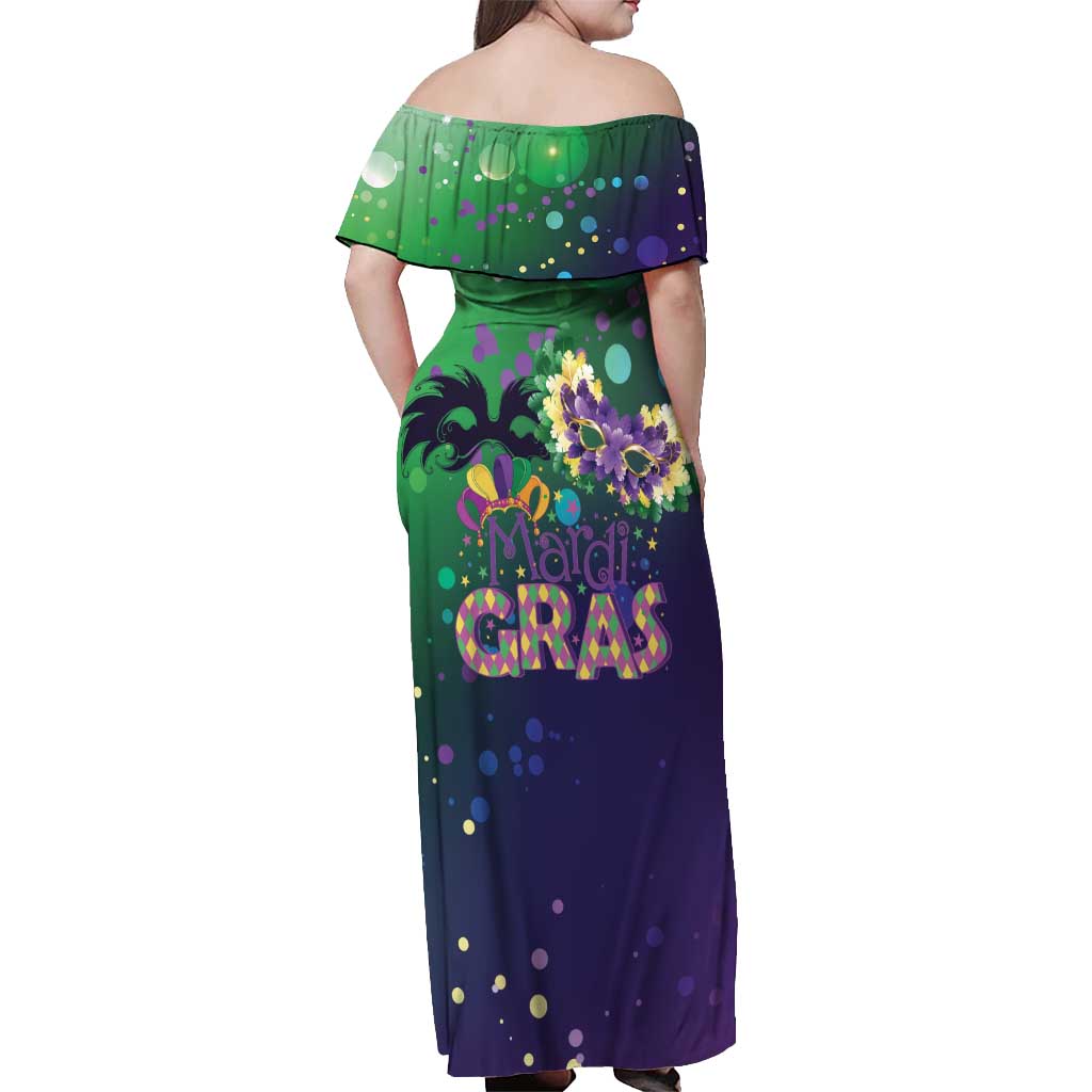 Mardi Gras Masquerade Mask Off Shoulder Maxi Dress NOLA Vibe - Wonder Print Shop