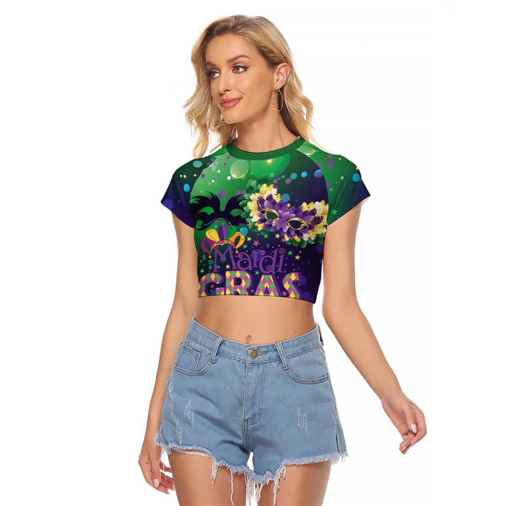 Mardi Gras Masquerade Mask Raglan Cropped T Shirt NOLA Vibe - Wonder Print Shop