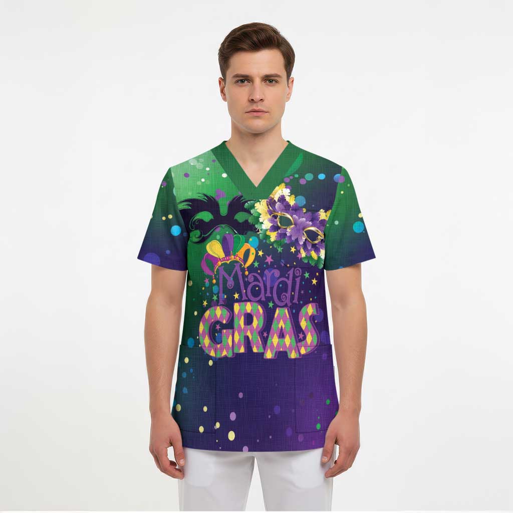 Mardi Gras Masquerade Mask Scrub Top NOLA Vibe - Wonder Print Shop