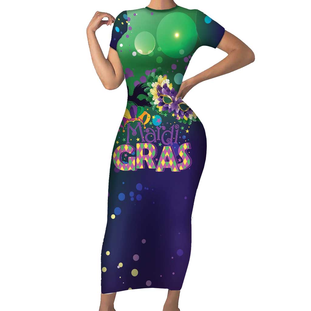 Mardi Gras Masquerade Mask Short Sleeve Bodycon Dress NOLA Vibe - Wonder Print Shop