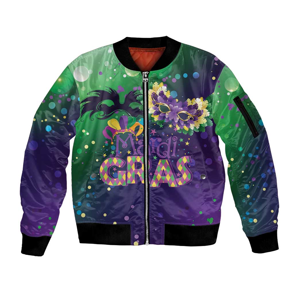 Mardi Gras Masquerade Mask Sleeve Zip Bomber Jacket NOLA Vibe - Wonder Print Shop