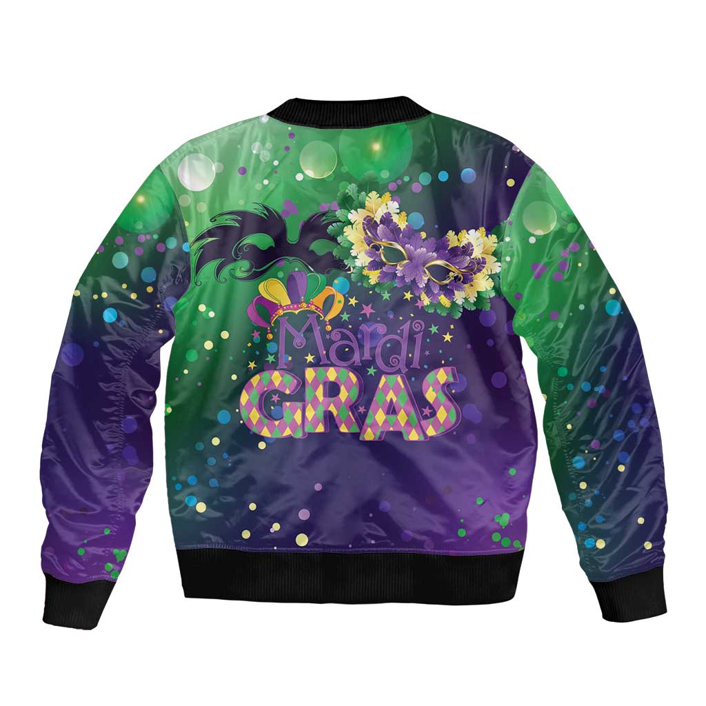 Mardi Gras Masquerade Mask Sleeve Zip Bomber Jacket NOLA Vibe - Wonder Print Shop