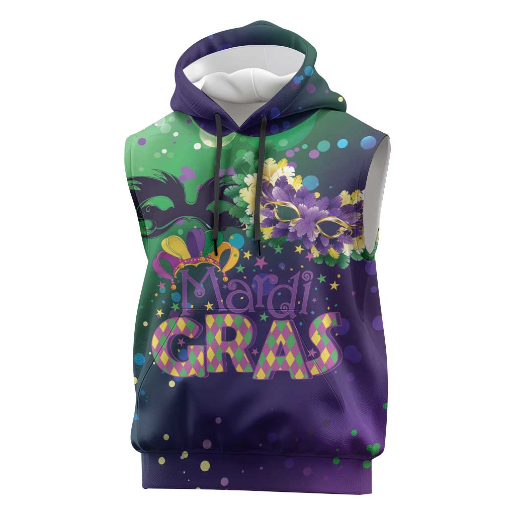 Mardi Gras Masquerade Mask Sleeveless Hoodie NOLA Vibe - Wonder Print Shop