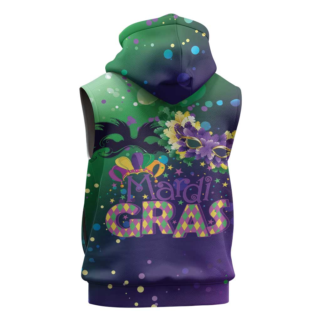 Mardi Gras Masquerade Mask Sleeveless Hoodie NOLA Vibe - Wonder Print Shop