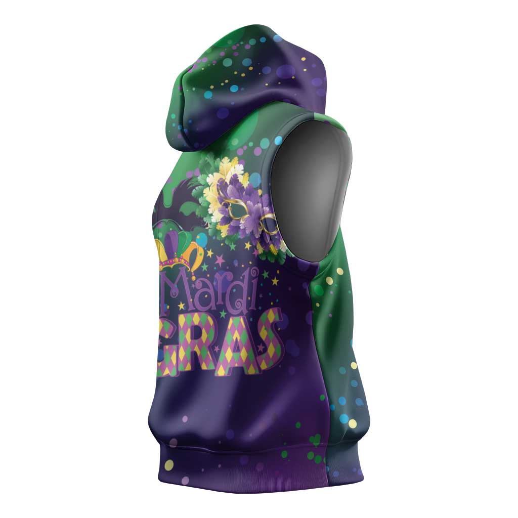 Mardi Gras Masquerade Mask Sleeveless Hoodie NOLA Vibe - Wonder Print Shop