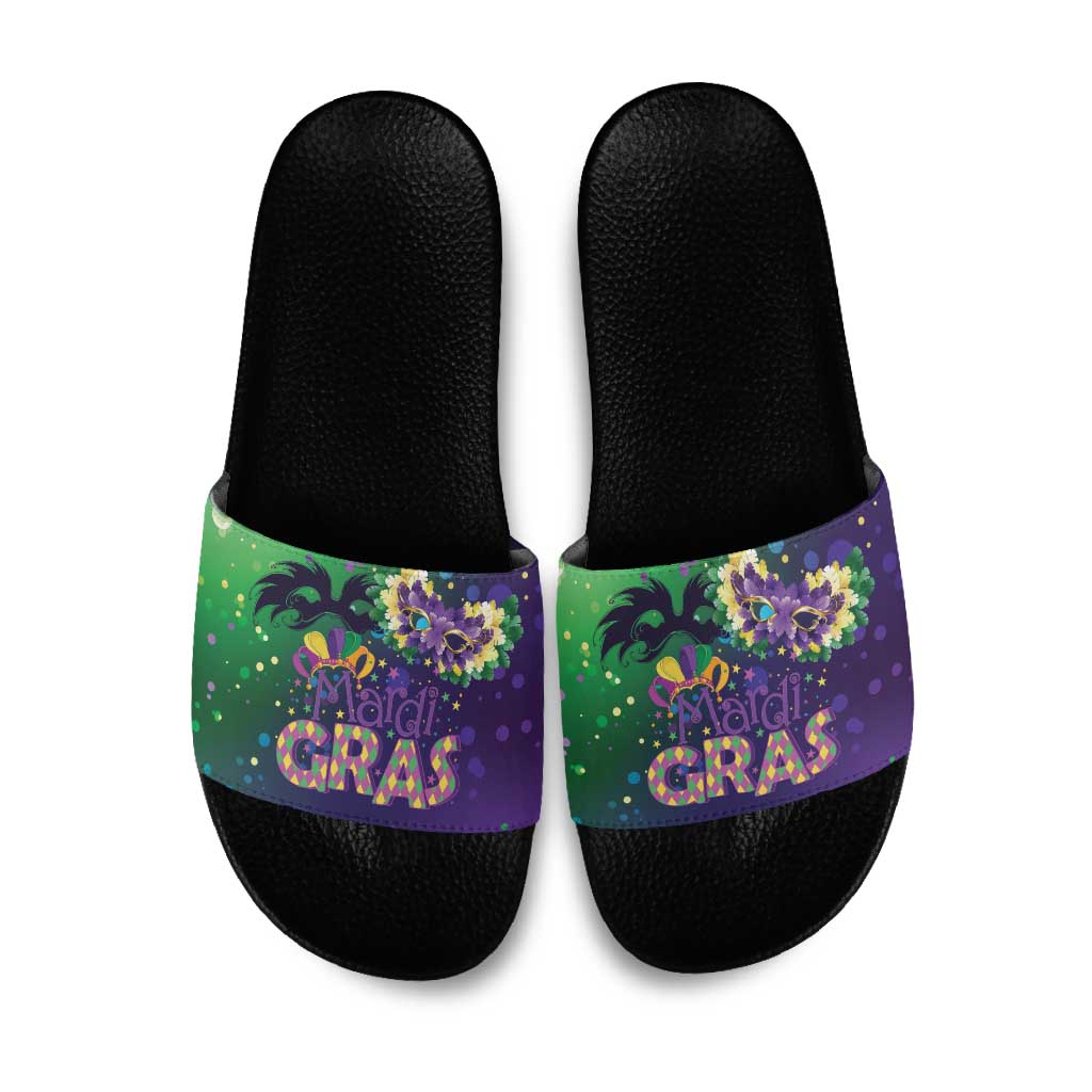 Mardi Gras Masquerade Mask Slide Sandals NOLA Vibe - Wonder Print Shop