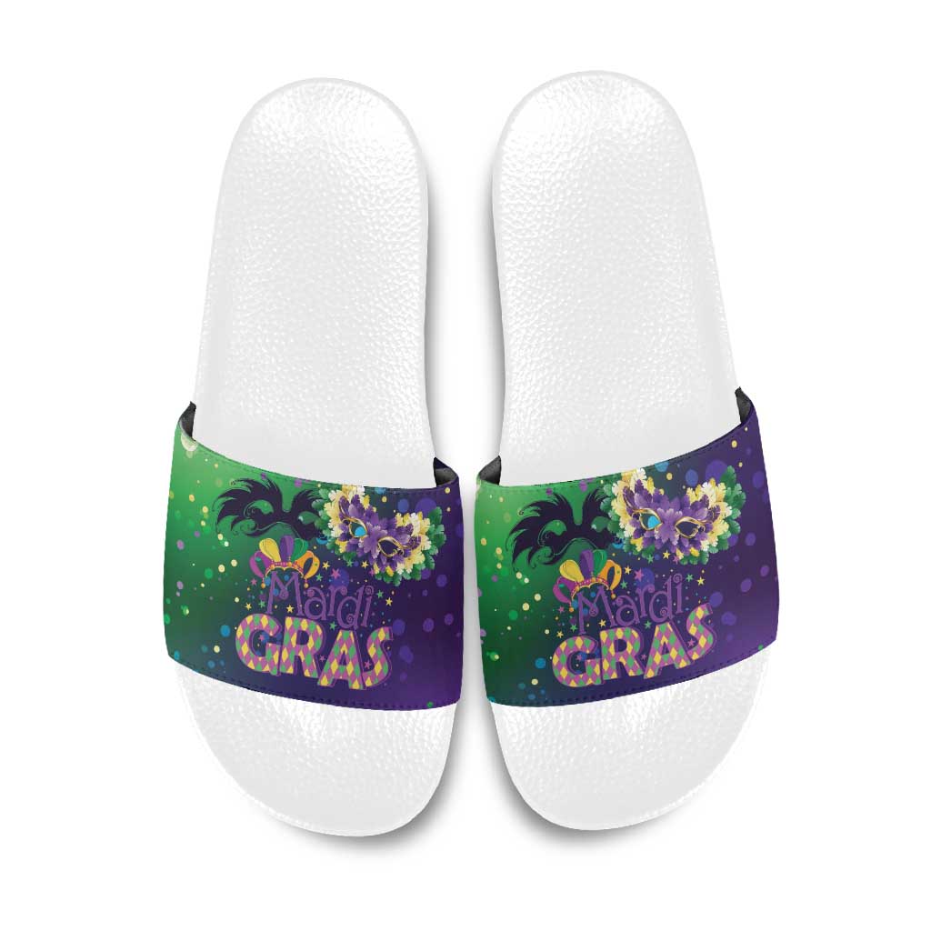 Mardi Gras Masquerade Mask Slide Sandals NOLA Vibe - Wonder Print Shop