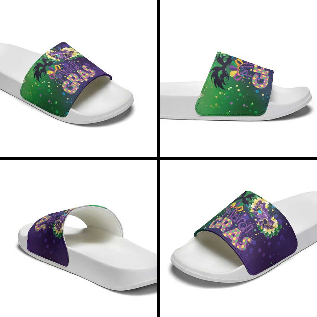 Mardi Gras Masquerade Mask Slide Sandals NOLA Vibe - Wonder Print Shop