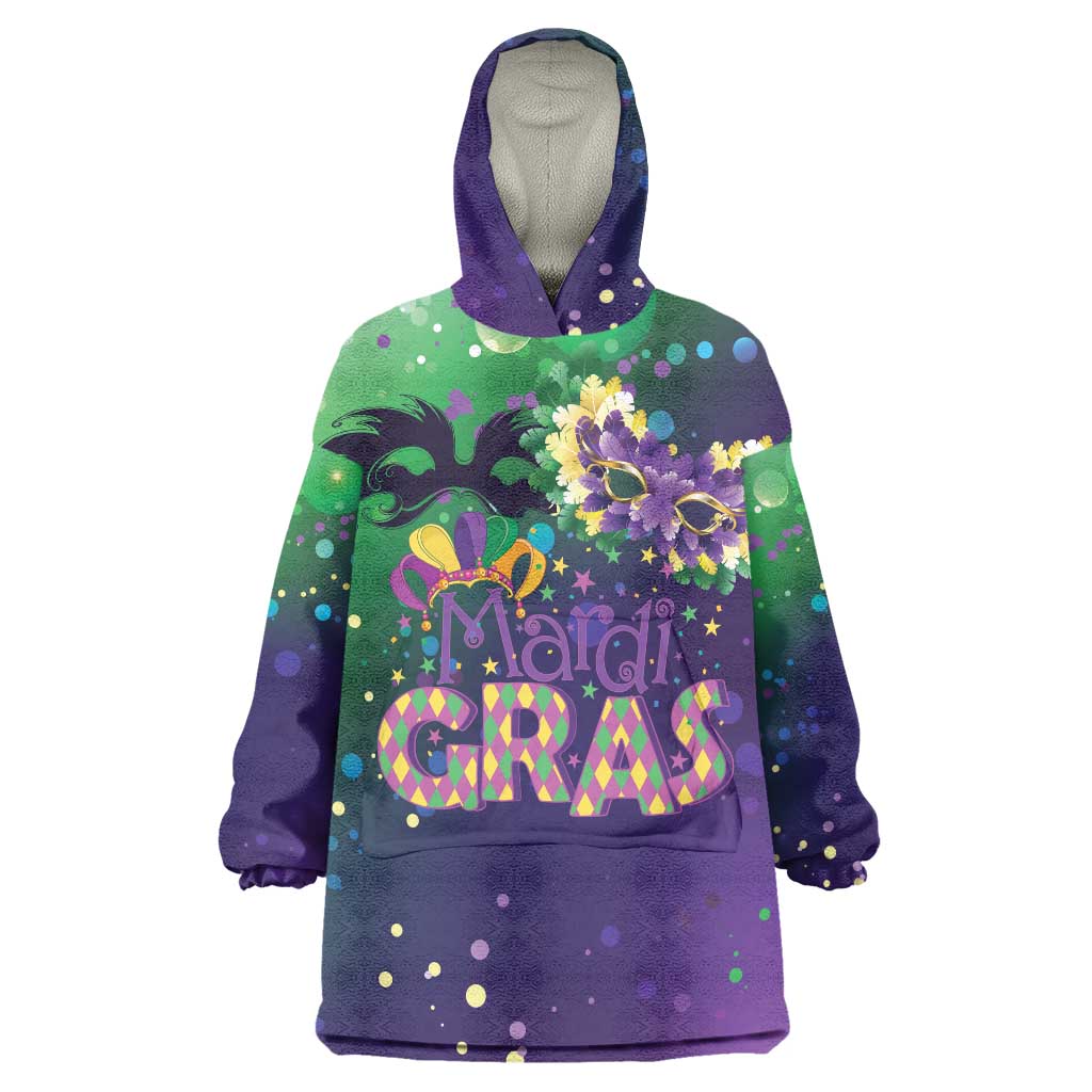 Mardi Gras Masquerade Mask Wearable Blanket Hoodie NOLA Vibe - Wonder Print Shop