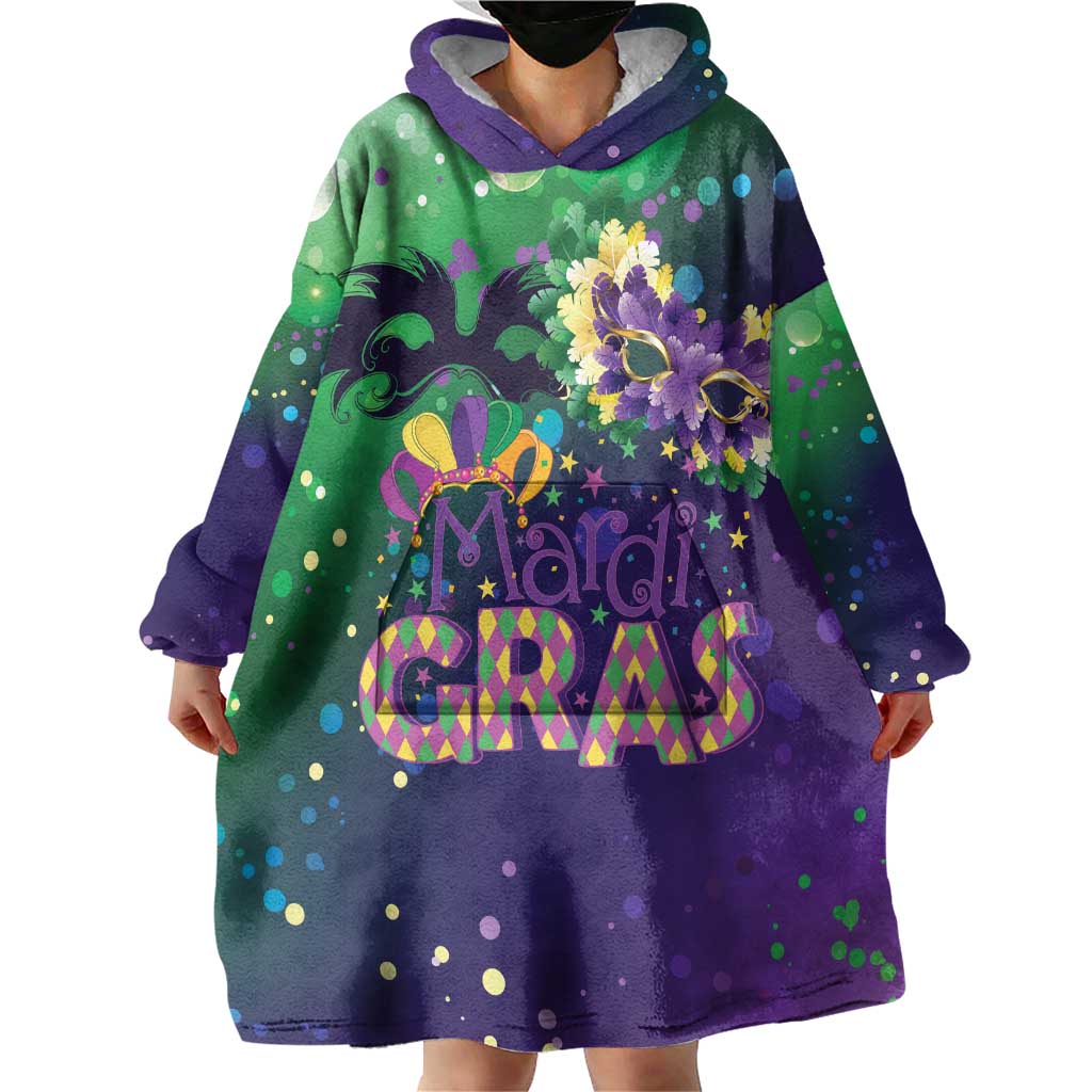 Mardi Gras Masquerade Mask Wearable Blanket Hoodie NOLA Vibe - Wonder Print Shop