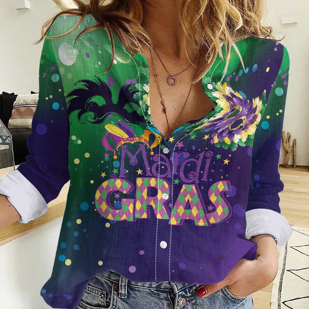 Mardi Gras Masquerade Mask Women Casual Shirt NOLA Vibe - Wonder Print Shop
