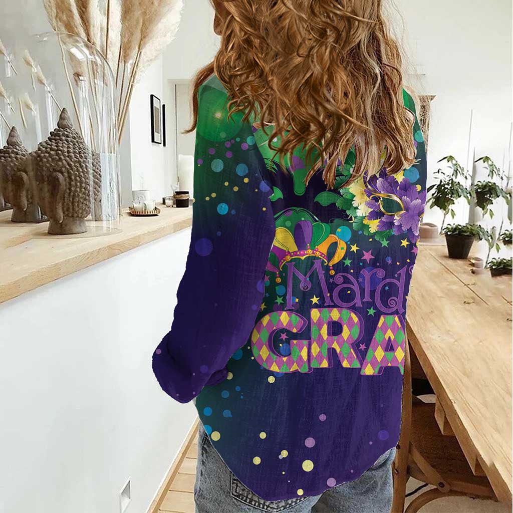 Mardi Gras Masquerade Mask Women Casual Shirt NOLA Vibe - Wonder Print Shop