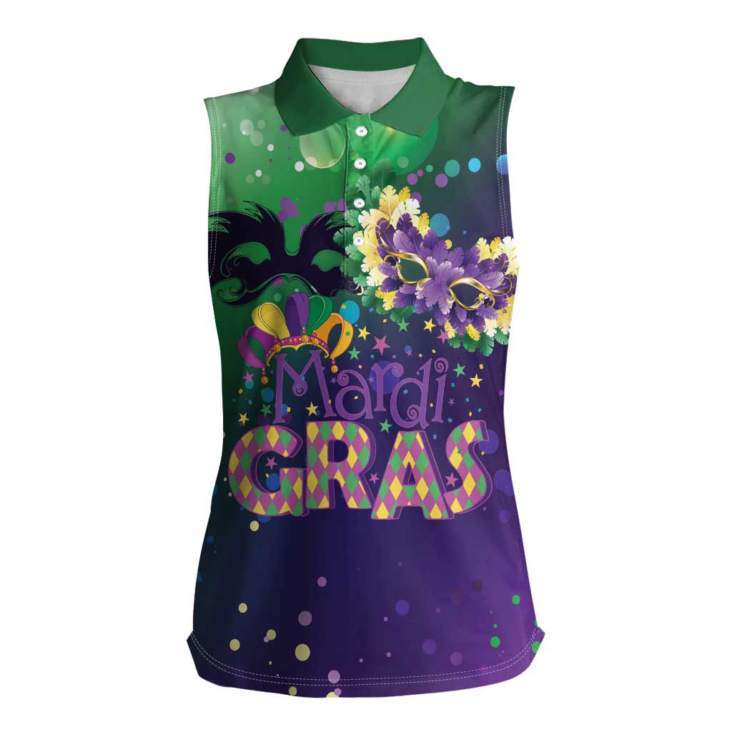 Mardi Gras Masquerade Mask Women Sleeveless Polo Shirt NOLA Vibe - Wonder Print Shop