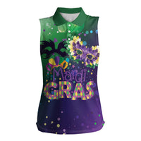Mardi Gras Masquerade Mask Women Sleeveless Polo Shirt NOLA Vibe - Wonder Print Shop