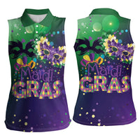 Mardi Gras Masquerade Mask Women Sleeveless Polo Shirt NOLA Vibe - Wonder Print Shop