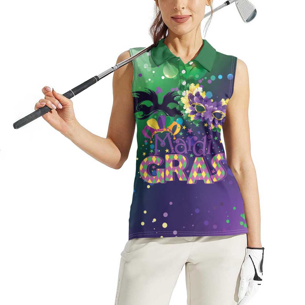 Mardi Gras Masquerade Mask Women Sleeveless Polo Shirt NOLA Vibe - Wonder Print Shop