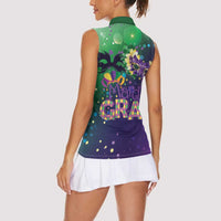 Mardi Gras Masquerade Mask Women Sleeveless Polo Shirt NOLA Vibe - Wonder Print Shop
