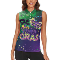 Mardi Gras Masquerade Mask Women Sleeveless Polo Shirt NOLA Vibe - Wonder Print Shop