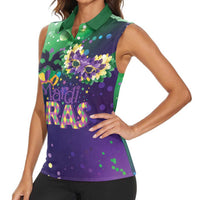 Mardi Gras Masquerade Mask Women Sleeveless Polo Shirt NOLA Vibe - Wonder Print Shop