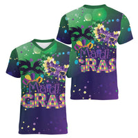 Mardi Gras Masquerade Mask Women V-Neck T-Shirt NOLA Vibe - Wonder Print Shop