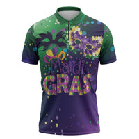 Mardi Gras Masquerade Mask Zipper Polo Shirt NOLA Vibe - Wonder Print Shop