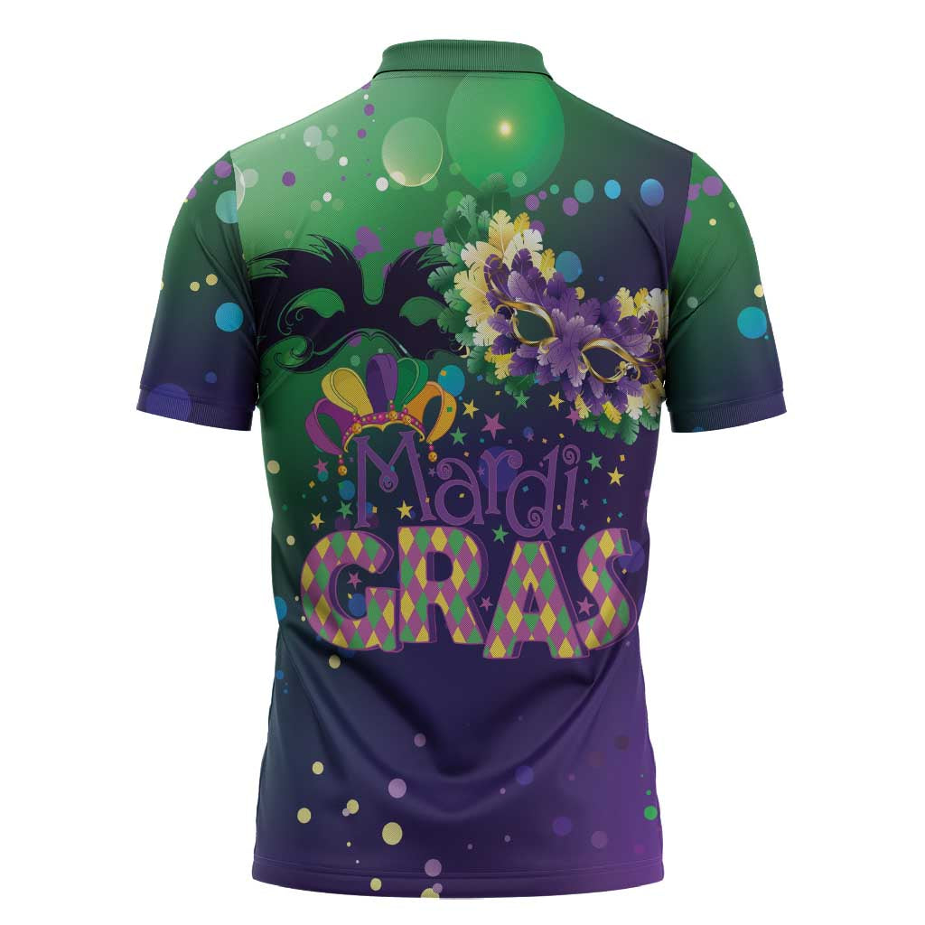 Mardi Gras Masquerade Mask Zipper Polo Shirt NOLA Vibe - Wonder Print Shop