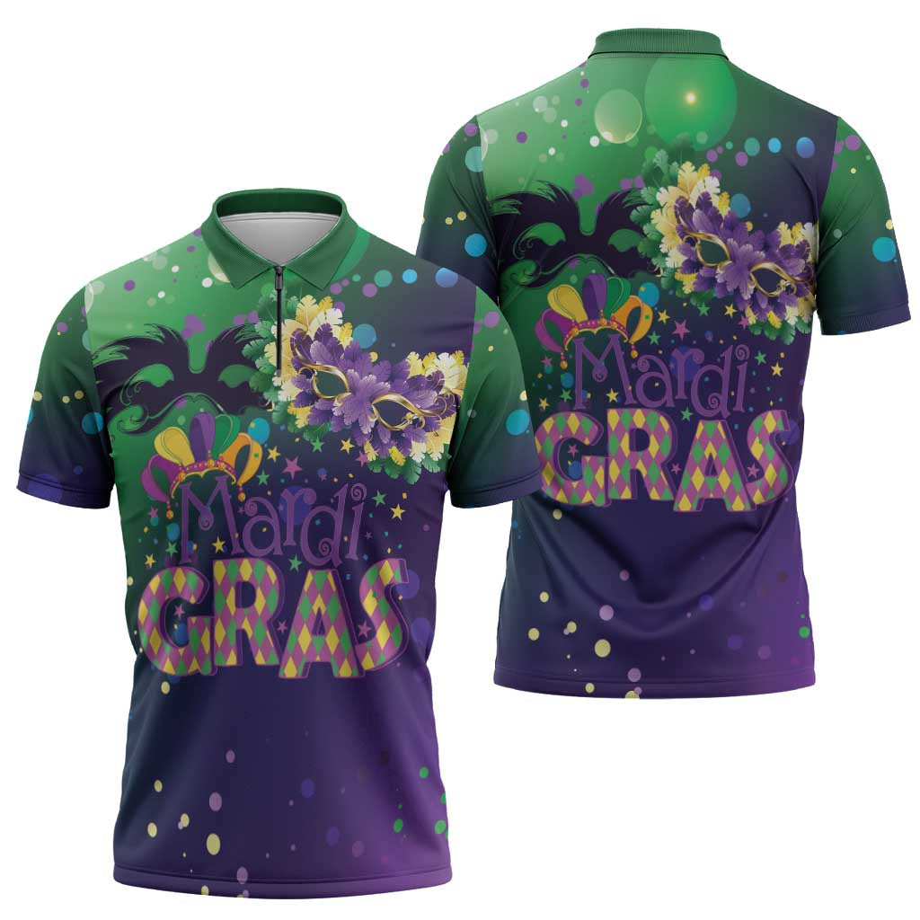 Mardi Gras Masquerade Mask Zipper Polo Shirt NOLA Vibe - Wonder Print Shop
